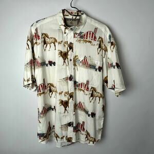 Bit & Bridle Outfitters Vintage Western‎ Button Up Shirt 90s Horse Americana